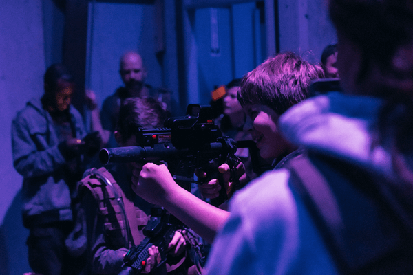 Player looking down the battlefield over laser tagger