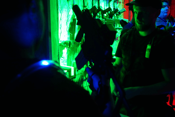 Player getting equipped for laser combat