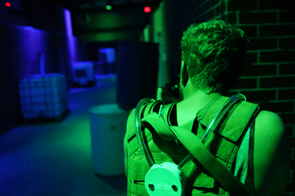Player looking down the battlefield over laser tagger